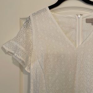 LOFT White Eyelet V-Neck Mini Dress Size 2P